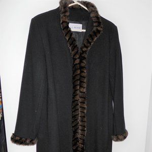 Black Fur-Trimmed Wool Coat